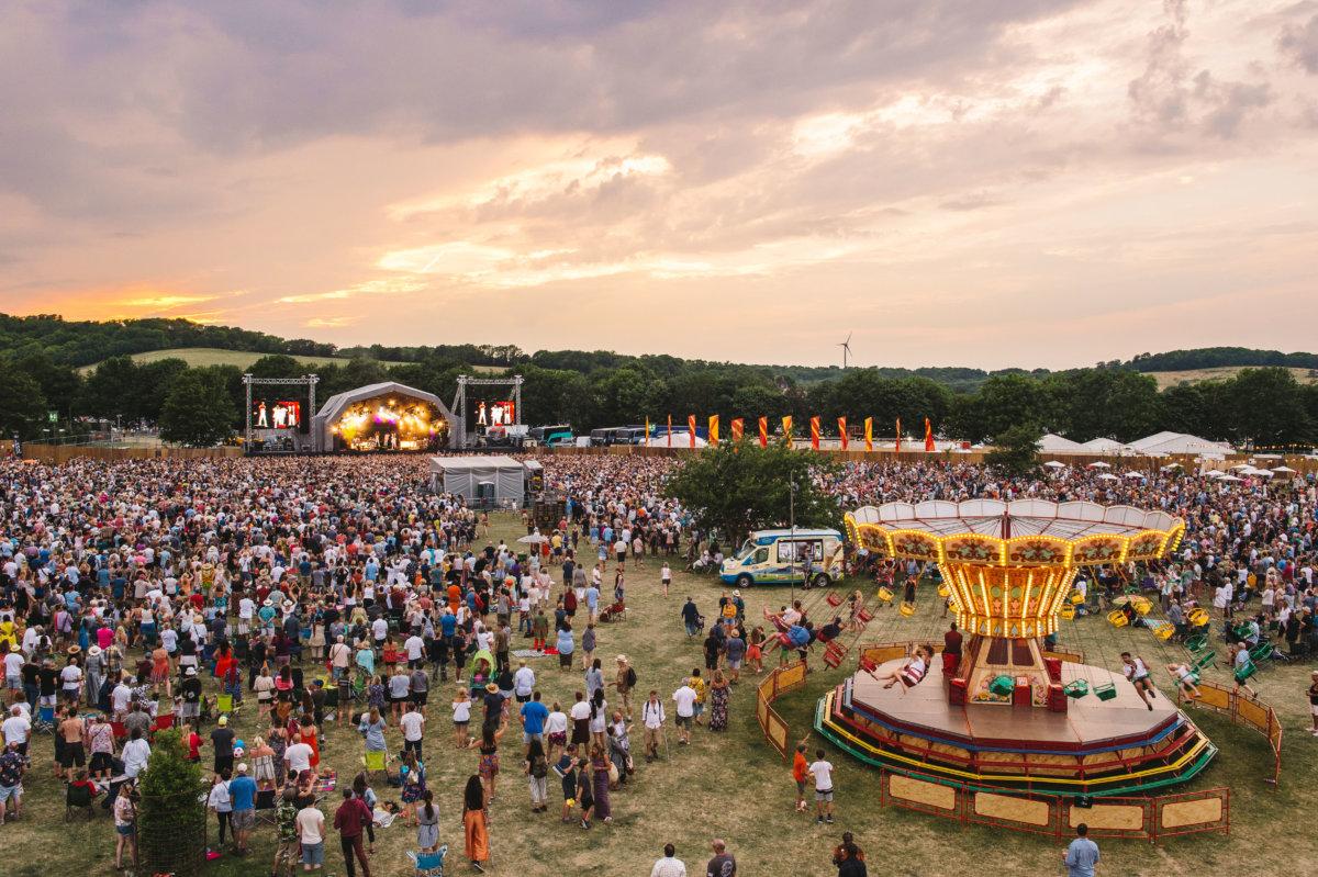 The Love Supreme festival ground, with Earth, Wind & Fire playing on the main stage in the background